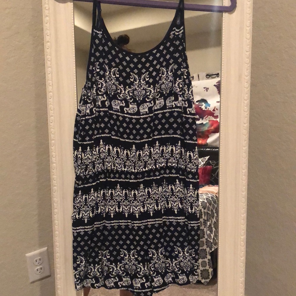 navy and white romper.